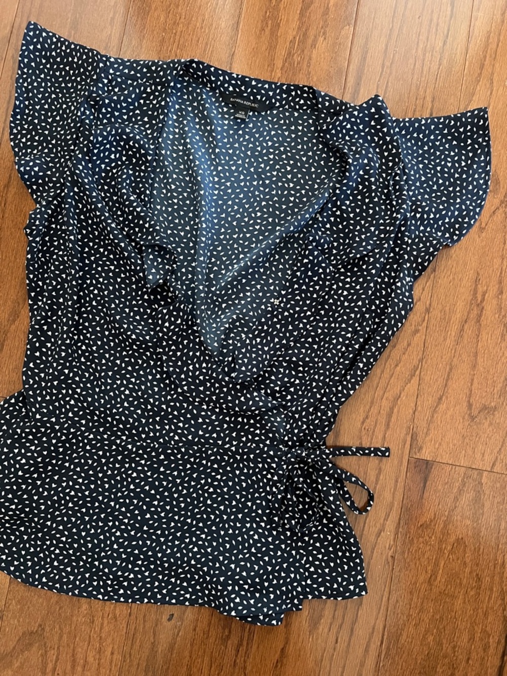 Banana Republic Wrap Blouse with White Heart Dots, size XS, like new